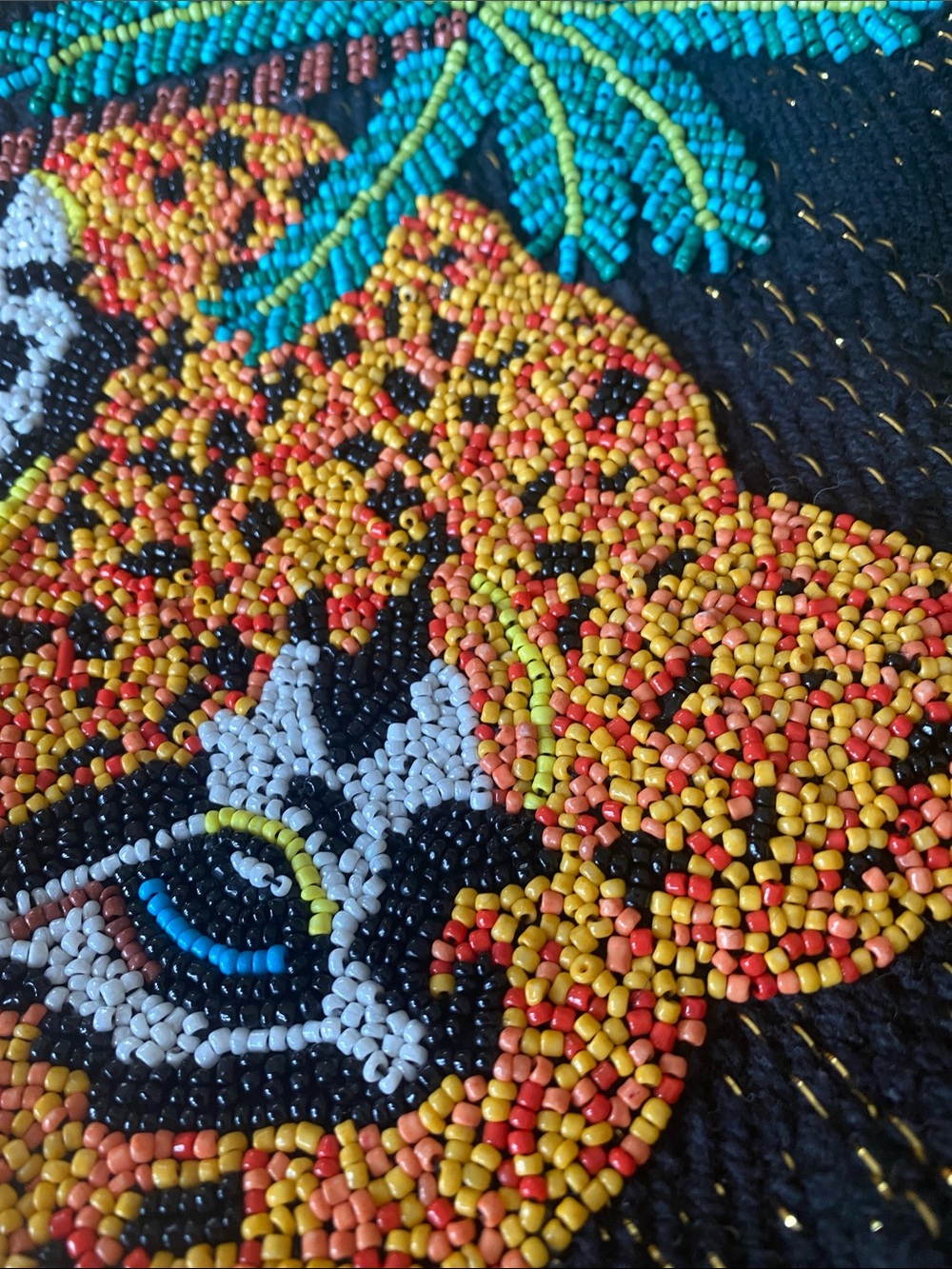 Black Beaded Round Crossbody Bag with Leopard & Palm Design - Picture 11 of 13